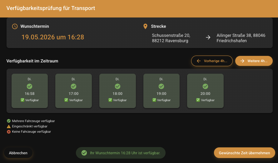 Verfügbarkeitscheck im Bestell-Interface