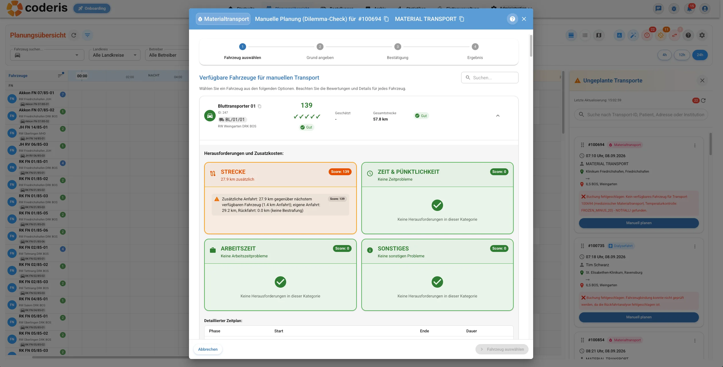 coderis Dispo – Dilemma-Check bei der manuellen Planung eines Transports
